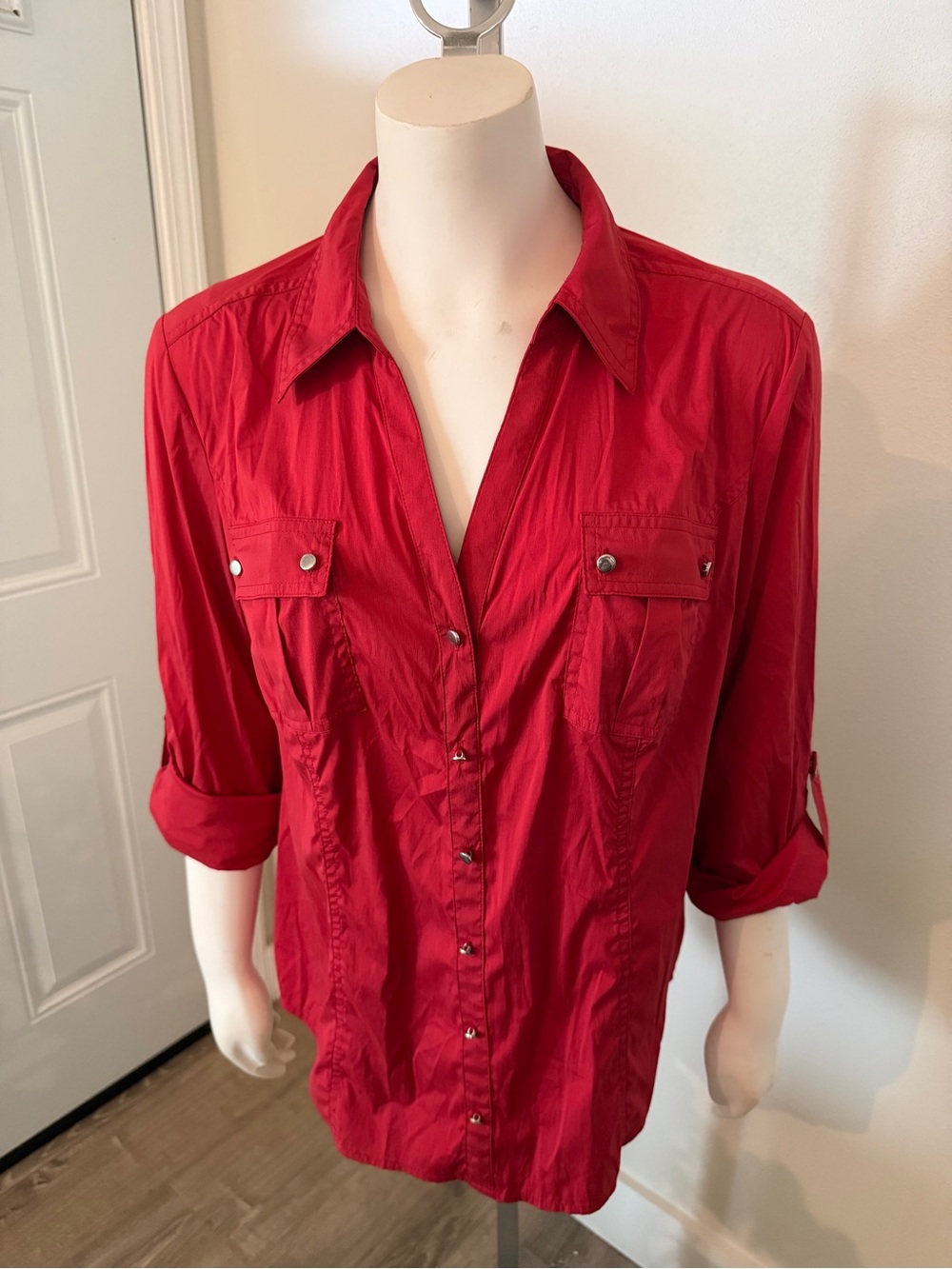 Classic Red Button-Front Women's Shirt